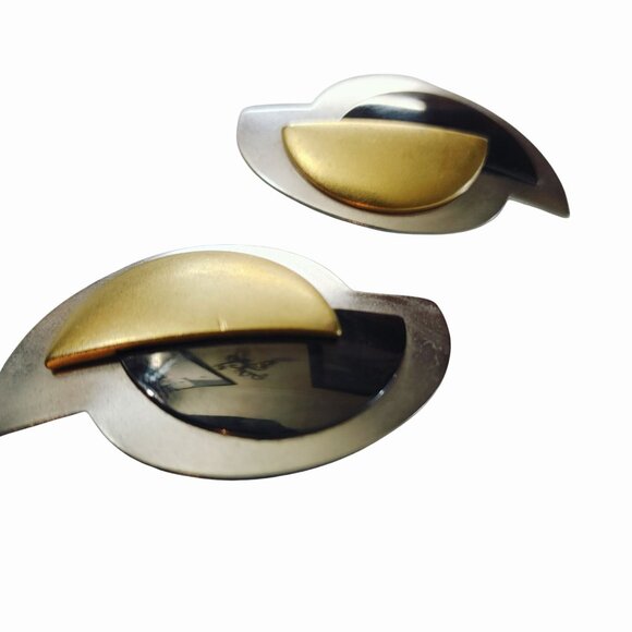 Monet Post Earrings Vintage Geometric Mixed Metal Modernist Brutalist Sculptural - Picture 3 of 13
